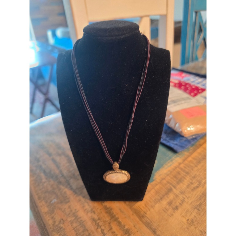 Lia Sophia Mother of Pearl Mosaic Pendant Multi-Strand Cord Necklace Gold Tone